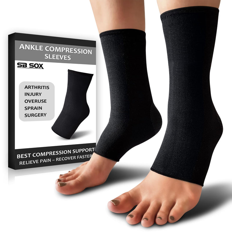 SB SOX Ankle Brace for Men & Women (1 Pair) - Ankle Support Stabilizer for Sprained Ankle, Sports, Achilles Tendonitis - Compression Ankle Sleeve Solid - Black Medium