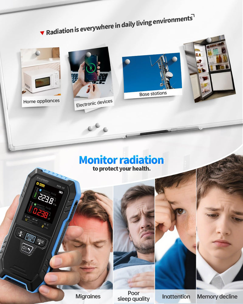 FNIRSI ERD-10 EMF Detector, Curve Display EMF Radiation Meter, Rechargeable EMF Reader Electromagnetic Field Detector for Home, Office, Ghost Hunting - BeesActive Australia