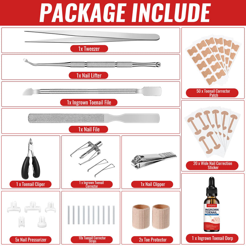 Ingrown Toenail Removal Kit, Ingrown Toenail Tool Kit with Ingrown Toenail Corrector, Ingrown Toenail Drops, Corrector Patch, Toenail Clipper, Nail File Lifter Tools - BeesActive Australia