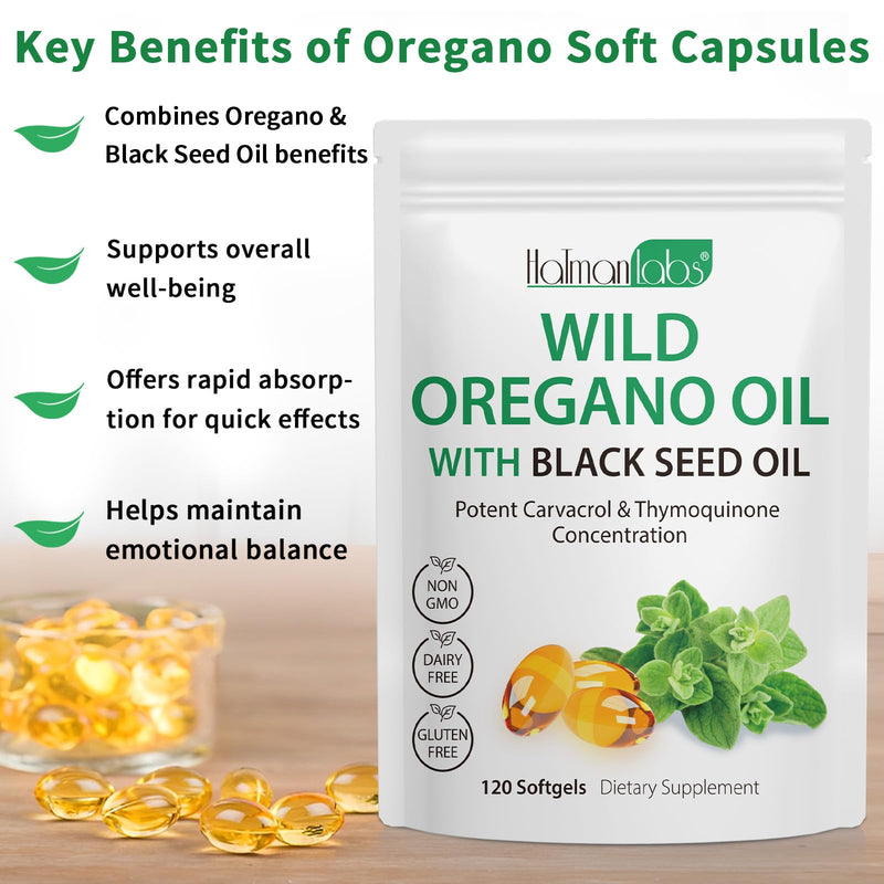 120PCS Oil of Oregano with Black Seed Oil Boosts Immune Oregano Oil Capsules Organic, Chlorophyll, Fast Absorption, GMP Certified 120 Count (Pack of 1)