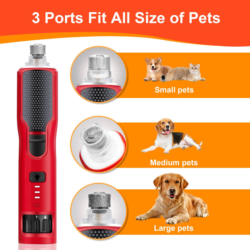 Dog Nail Grinder, 7-Speed with 360°LED Lights,Type-C Rechargeable Super Quiet and Low Vibration Electric, Dog Nail Trimmers for Large Medium Small Pets Cats Paws Grooming (Red) Red - BeesActive Australia