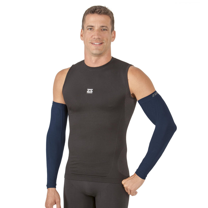 Zensah Compression Arm Sleeves - Made in USA, Thermal Arm Warmers for Cycling and Running with UV Sun Protection Large-X-Large Navy - BeesActive Australia