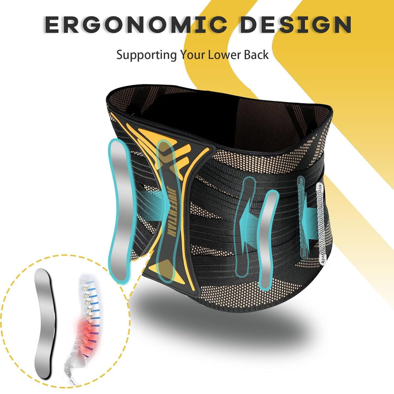 JIUFENTIAN Copper Back Braces for Lower Back Pain with Support System - Lower Back Brace for Herniated Disc,Lumbar supports for Sciatica, Scoliosis,Heavy Lifting and Work(Large) BR24A Large - BeesActive Australia