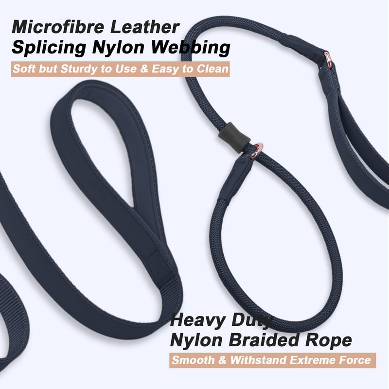 Slip Lead Dog Leash, Dog Training Leash with Double Handle, Soft Leather Nylon Slip Leash and Collar, Heavy Duty Rope Dog Lead, No Pull Walking Leash for Small Medium Large Puppy Dogs 6ft Black - BeesActive Australia