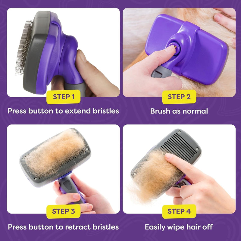 Hertzko Dog Brush - Self-Cleaning Slicker Brush for Dogs and Cats - Gently Removes Loose Hair, Tangles, and Dirt - Regular Size Grooming Brush for Sensitive Skin, Suitable for Long or Short Coats Standard Brush - BeesActive Australia