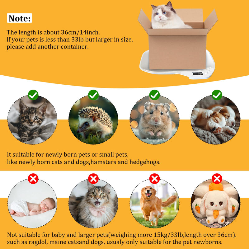 Animal scales for small animals, dog scales 15 kg (±1 gram), LCD digital cat scales with 4 weighing modes (kg/oz/lb/ml), small digital scales pet scales for cats, pets, kitchen (36 x 26 cm) (15 kg) - BeesActive Australia