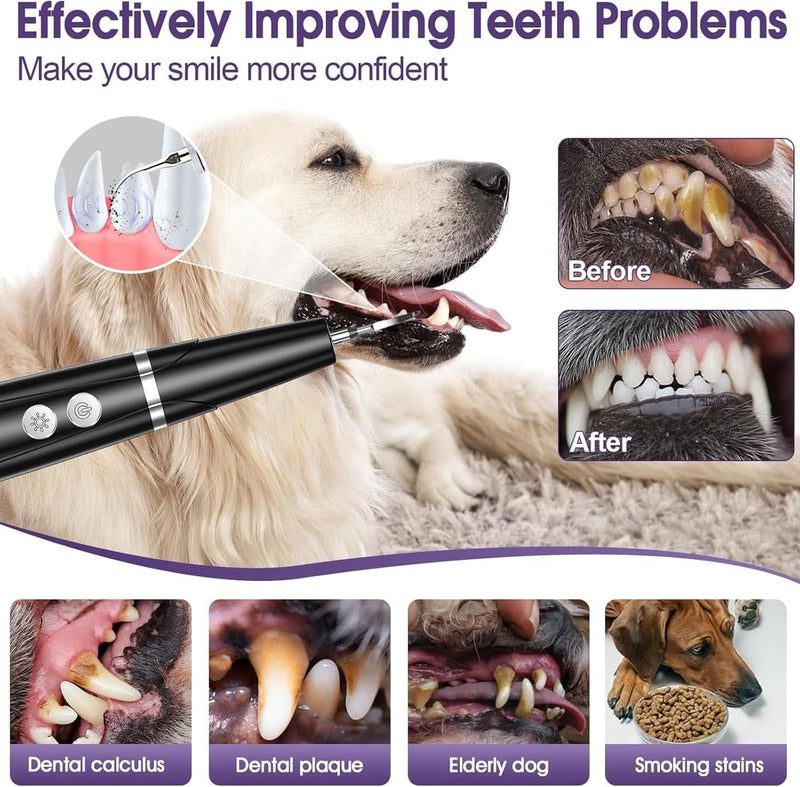 Dog Plaque Remover, Dog Teeth Cleaning Products for Tartar & Plaque Off, USB Rechargeable Dogs Teeth Cleaning for Dogs/Puppies - Includes Dental Scaler & Finger Toothbrush