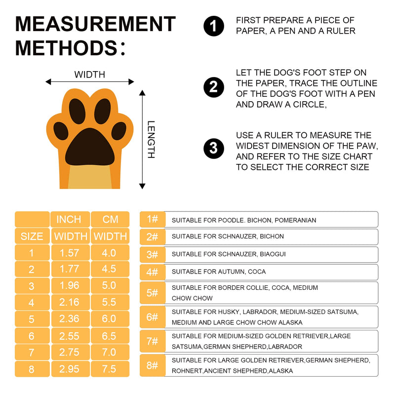 Dog Boots for Large Dogs, Medium Dogs and paw Guards for Snowy Winters, hot Summer Roads, Waterproof Rainy Days, Outdoor Walking, and Non-Slip Indoor Hard Surfaces 4 Pieces Black print #8 (width 2.95 inch) for 74-88 lbs - BeesActive Australia