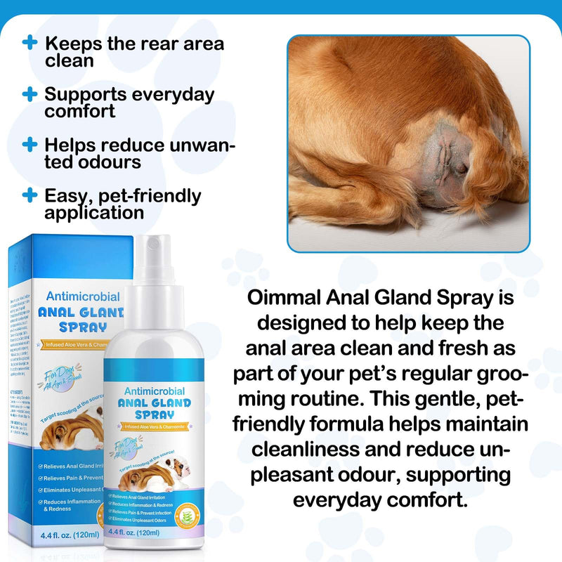 Dog Anal Gland Spray – Eliminates Unpleasant Smell, Relieves Itching & Discomfort, Helps Prevent Infection, Soothes Inflammation & Redness for All Dogs – 120ml