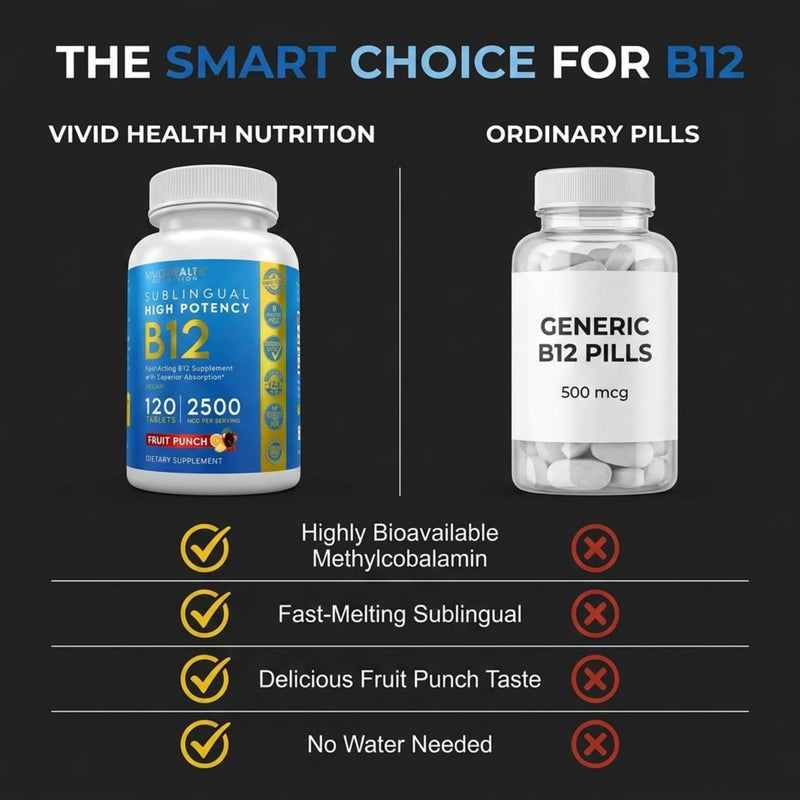 Vitamin B12 Sublingual: High Potency, Vegan B-12 with Methylcobalamin 120ct | Energy Boosting, Quick Dissolve Tablets for Metabolic & Brain Support with Refreshing Fruit Punch Flavor