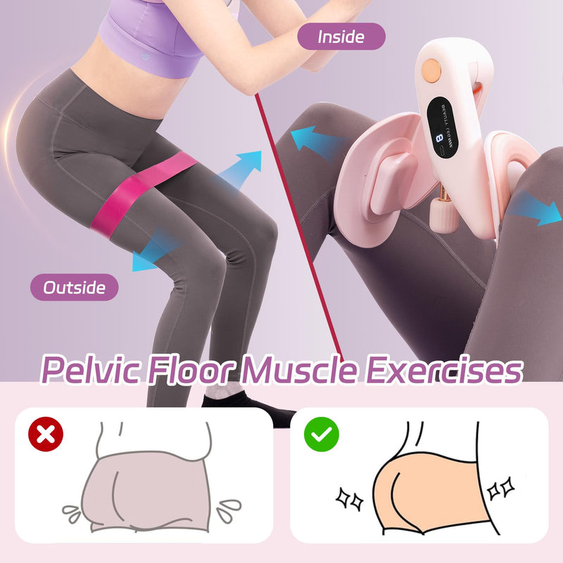 QIUTONG Thigh Master 2026 Upgraded, 10-78LB Thigh Master Thigh Exerciser, LED Inner Thigh Exerciser, 360° Pelvic Floor Exercise Devices, Hip Trainer Kegel Excerciser, 20LB Resistance Band, Light Pink - BeesActive Australia