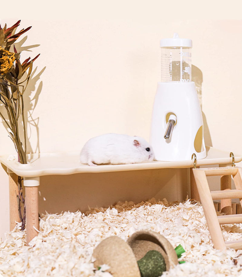 Hamster Water Bottle with Stand, Small Animal Water Dispenser, with Hideout Space, Leak-proof, for Dwarf Hamsters White - BeesActive Australia