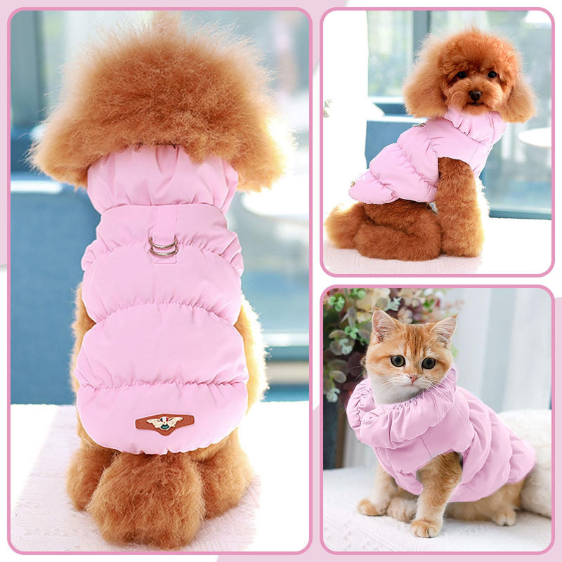 Winter Warm Dog Jacket for Small Medium Dogs Cat Cold Weather Coats with Harness Paded Dog Fleece Vest Waterproof Windproof Dog Snow Jacket Pet Puppy Clothes（Pink,XS） X-Small Pink - BeesActive Australia