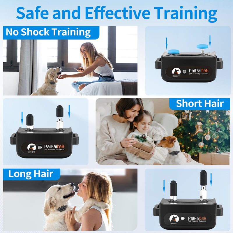 PaiPaitek 2 in 1 Dog Bark Collar and Training Collar - Smart Bark and Shock Collar Combo, Automatic Bark Collar for Large Dog with Remote 3300ft Range & Waterproof PD526-1-TIO-Black - BeesActive Australia
