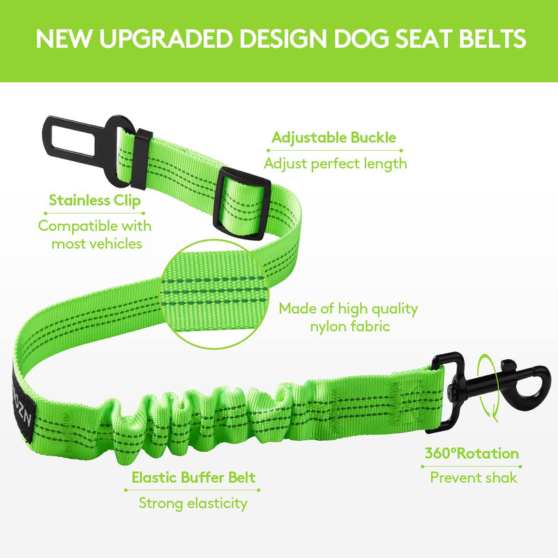 Nzonpet Dog Seat Belt, Retractable Dog Car Seatbelts, Safety Dog Seat Car Harness for Car Travel, Reflective Heavy Duty Pet Seat Belts w/Stainless Hook and Elastic Bungee Buffer-Green Green - BeesActive Australia