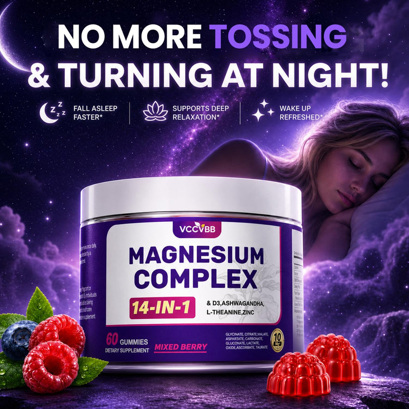 Magnesium Glycinate Gummies, 500mg 14-in-1 Magnesium Complex, 60 Count | With Ashwagandha, L-Theanine, Zinc & Vitamin D3 to Support Relaxation, Sleep, Muscle & Immune Health 60 Count (Pack of 1) 60.0