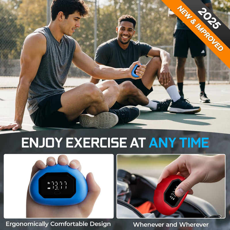 Funny Palm Grip Strength Tester Trainer - Strength Dynamometer Rechargeable Hand Exercising Device for Hand and Finger Grip Tester with Finger Exerciser Stretcher Workout Equipment Blue Red