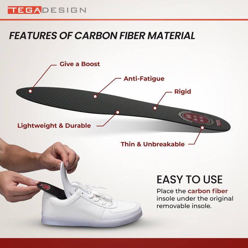 TEGA Carbon Fiber Insole (1 Pair) - for Turf Toe, Foot Fractures, Hallux Rigidus and Limitus - Rigid Shoe Insert for Sports, Hiking, Trekking, Basketball, Running - Alternative to Post Op Shoe Women's 14 - Men's 13