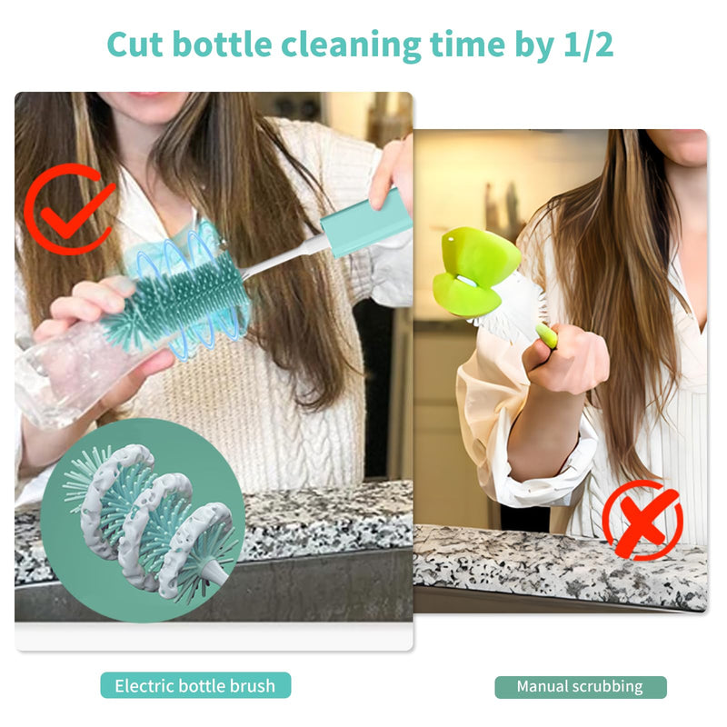 Electric Baby Bottle Brush Cleaner Set - IPX7 Waterproof Bottle Brush and Straw Brush, Silicone Bottle Brush - BeesActive Australia