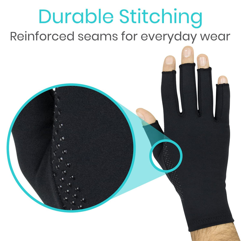 Vive Copper Infused Fingerless Arthritis Compression Gloves (Pair) - Relief for Men, Women, Rheumatoid, Swelling, Carpal Tunnel, Tendonitis, Edema, Hand & Finger Pain - Comfortable Non-Slip (Large) Large