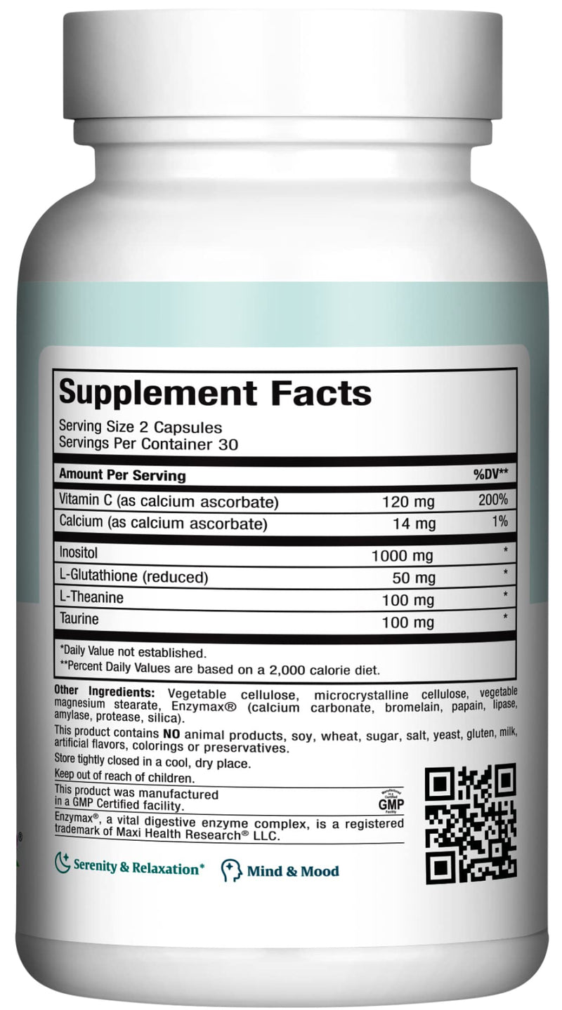 Maxi Health - Relax to The Max Stress Relief Formula (60 Count) Capsules with Vitamin C, Calcium, L-Theanine, L-Taurine & Amino Acids - All Natural Calming & Relaxation Supplements | Kosher | L-Theanine Supplement with Taurine, Vitamin C & Calcium | Ca...