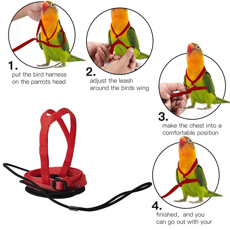 2 pcs Pet Parrot Bird Harness and Leash, Adjustable Training Design Anti-Bite, Outdoor Flying Training Rope Kit for Bird Parrots Fits Birds Chest Between24-51cm /9.45-20inch - M (red red - BeesActive Australia