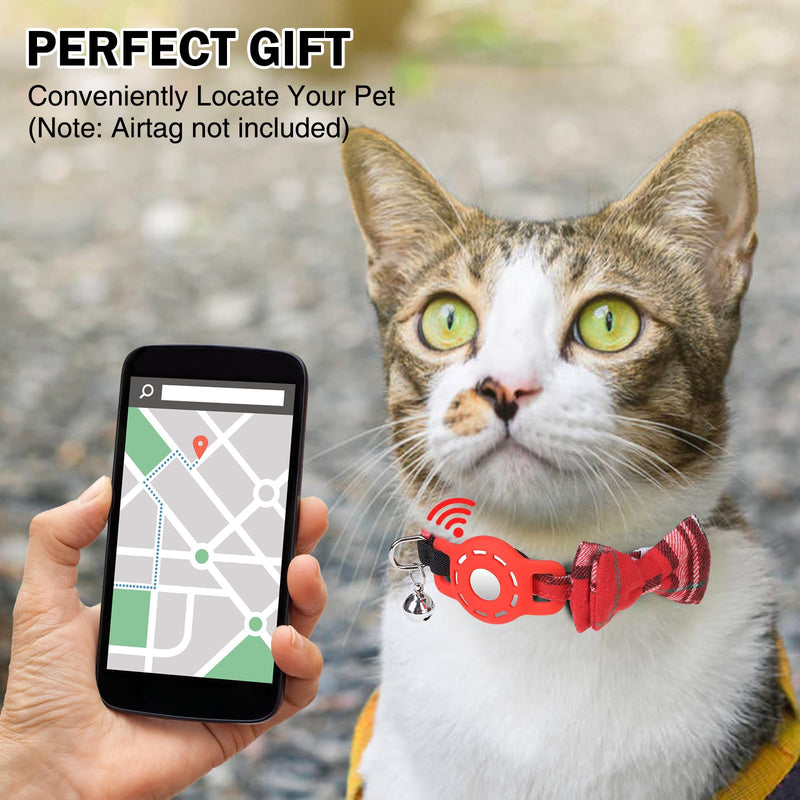 Airtag Cat Collar with Bells and Bowtie -Safety Elastic Band Kitten Collar for Apple Air Tag Holder- Cute GPS Cat Tracker Collars for Girl Boy Cats and Puppies, Adjustable 8"-12" Red - BeesActive Australia