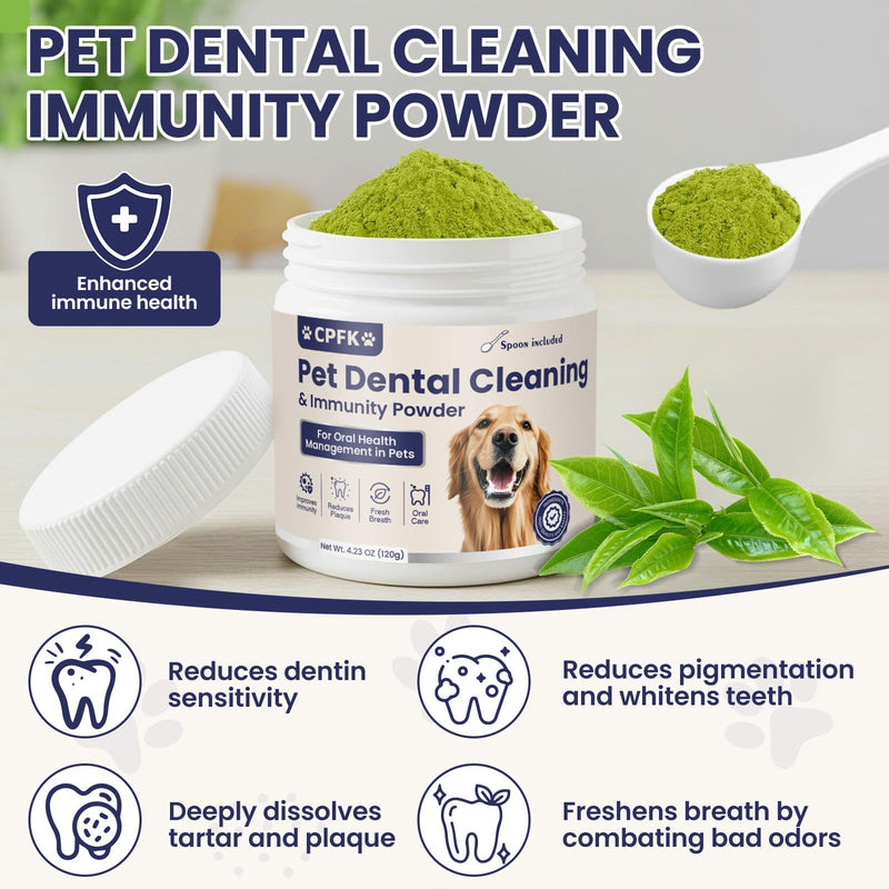 Dog Dental Cleaning Immunity Powder Dog Dental Cleaning Powder with Probiotics to Lighten Bad Breath and Control Plaque Tartar Supports Dogs Dental Care and Immune Health 4.23 OZ 4.23 Ounce