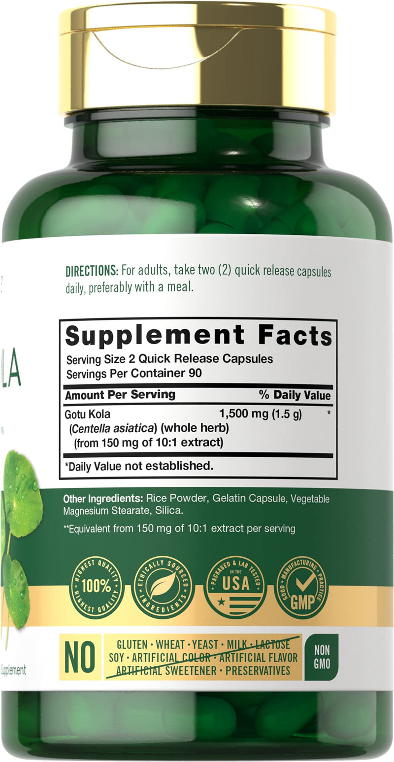Carlyle Gotu Kola Capsules 1500mg | 180 Count | Non-GMO, Gluten Free | Traditional Herb Extract - BeesActive Australia