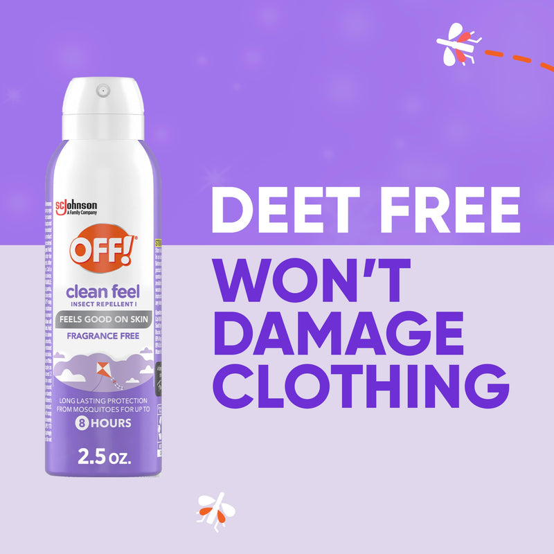 OFF! Clean Feel Travel Size Insect Repellent Aerosol, Fragrance-Free Bug Spray for Lasting Protection from Mosquitoes and Ticks, 2.5 oz