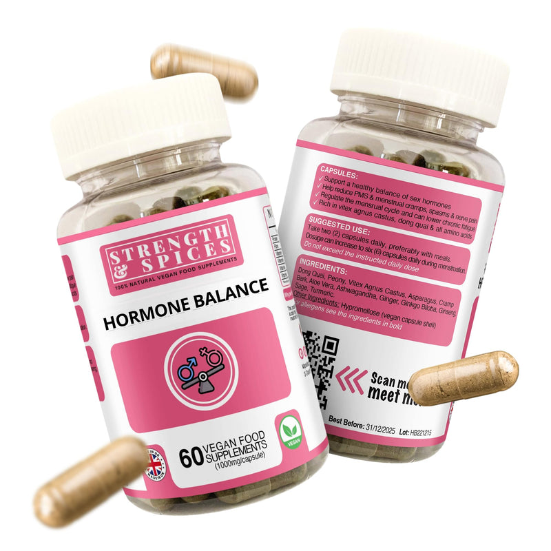 Strength & Spices Hormone Balance 100% Natural Estrogen Supplement ‚Äì 12 Ingredients w Dong Quai - 60 Vegan UK Made 1000mg Capsules ‚Äì Fertility and Menstrual Comfort - BeesActive Australia