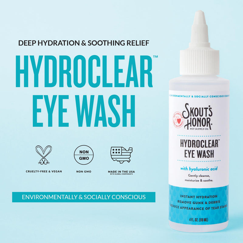 SKOUT'S HONOR HydroClear Eye Wash with Hyaluronic Acid, 4oz Bottle - Non-Medicated, Daily Eye Care for Dogs & Cats, 2-Pack Pack of 2