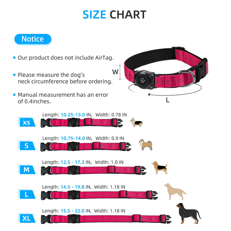 Upgraded AirTag Dog Collar, IP68 Waterproof Air Tag Dog Collar Holder, Reflective, Ultra-Durable, Comfortable Padded, Heavy Duty Dog Collars for Small Medium Large Dogs (L (14.8"-20.3"), Hotpink) L (14.8"-20.3") - BeesActive Australia