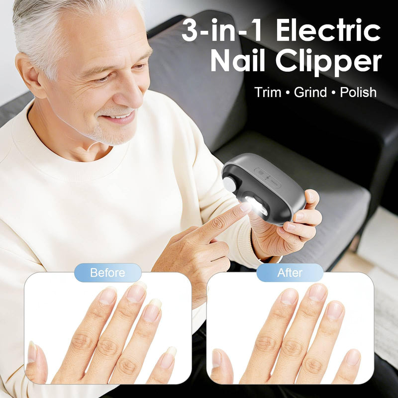 Electric Nail Clipper, 3 in1 Toenail Clippers & Nail Drill with Polishing for Fingers and Toes, Rechargeable Fingernail Trimmer with 3 Adjustable Speeds for Senior Adults Men Caregivers(MatteBlack)