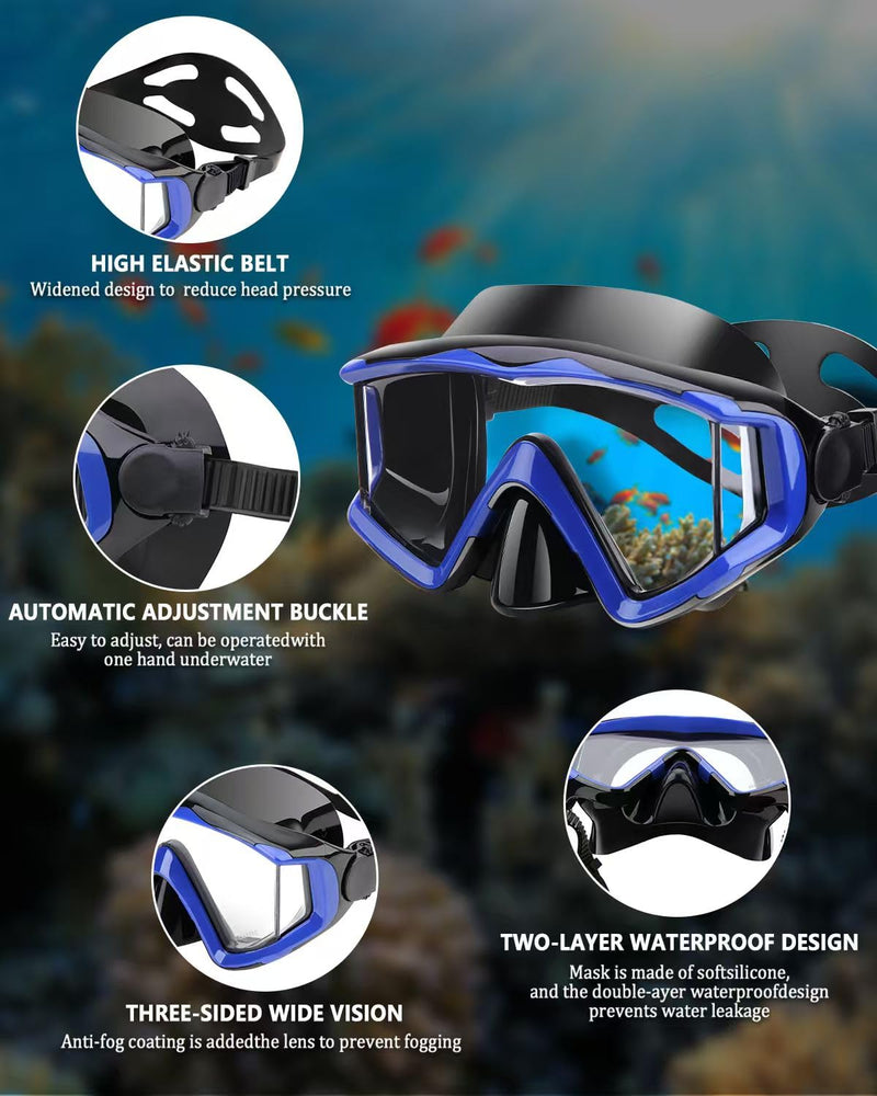 Diving mask Anti-Fog Swimming Snorkel mask Suitable for Adults Scuba Dive Swim Snorkeling Goggles Masks Blue Adult