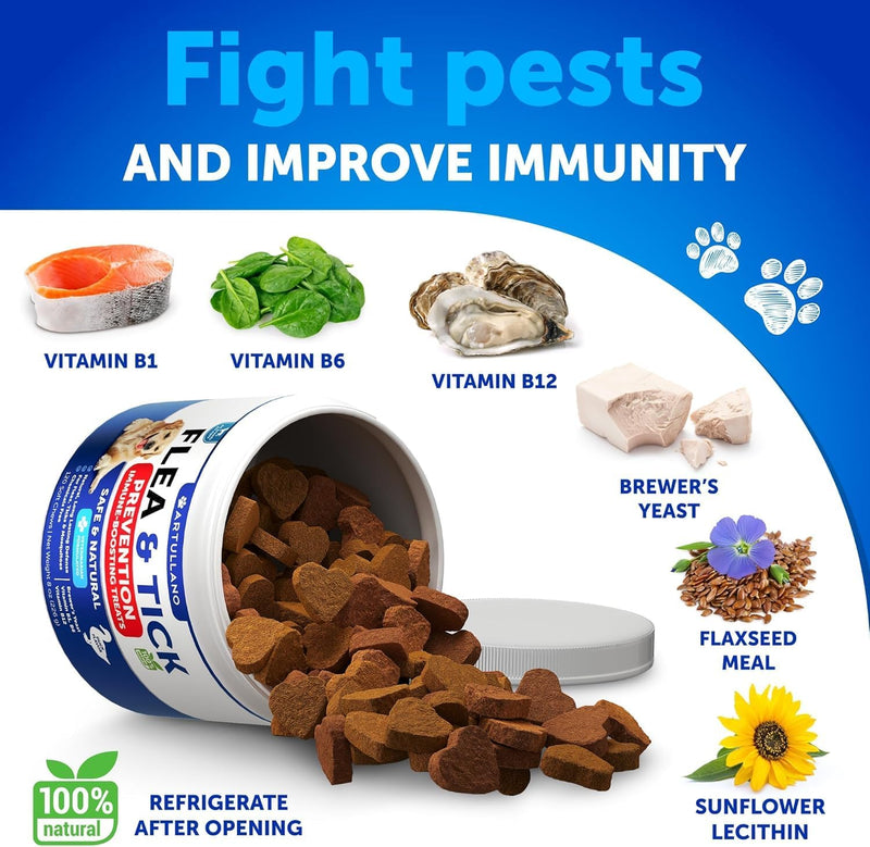 Flea and Tick Prevention for Dogs Chewables - Made in USA - Natural Flea and Tick Supplement for Dogs - 240 Immune Support Chews (2 Pack) - Vitamins B1, B6, B12 - All Breeds and Ages 240 chews
