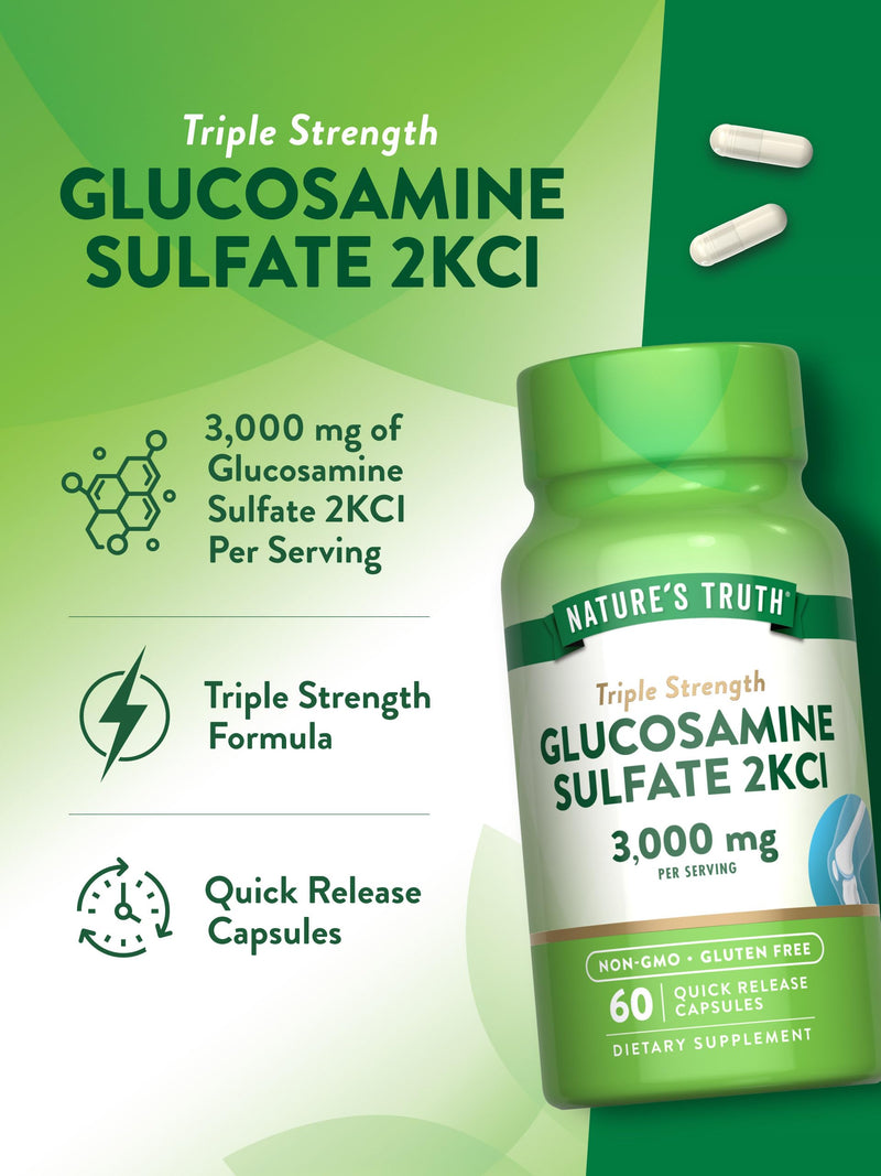 Nature's Truth Glucosamine Sulfate Capsules | 3000mg | 60 Count | Triple Strength | Non-GMO & Gluten Free Supplement | Triple Strength | Non-GMO & Gluten Free Supplement