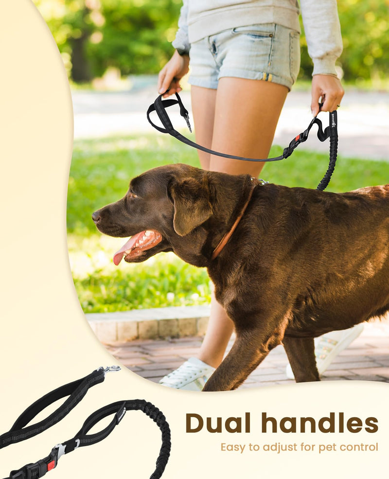 Pecute Dog Leash Hands Free with Pouch, Waist Belt Fanny Pack with Soft Pads, Dual Padded Handles and Shock Absorbing Bungee for Walking, Hiking, Training, Running 1 dog grey