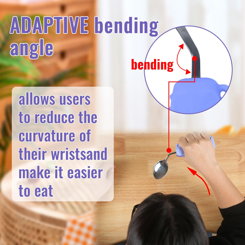 Adaptive Utensils Angled Spoon and Fork for Hand Tremors Parkinsons,Weighted Utensils with Non-Slip Easy Grip Handles for Independent Eating (1pcs Spoon+1pcs Fork=2 pcs,Purple,Right Hand) 1pcs Spoon+1pcs Fork=2 pcs,Purple,Right Hand - BeesActive Australia