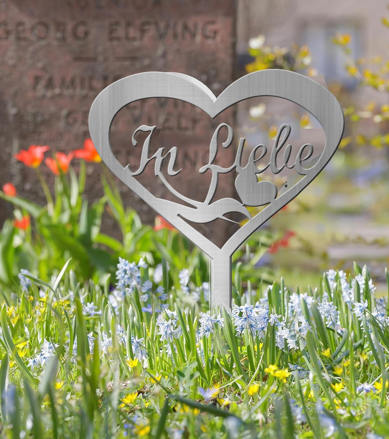 T TAKONE Grave Decoration Weatherproof - Stainless Steel Heart with Saying In Love - Grave Decoration for Cemetery, Pets and Memories, Suitable for Christmas, Winter and Dead Sunday Silver Heart - BeesActive Australia