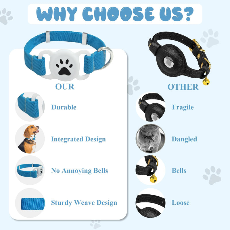 Airtag Collar for Small Medium Dogs, Stretchy Dog Collar with Apple Air Tag Holder, Water Resistant Elastic Integrated Anti Lost Adjustable Lightweight blue - BeesActive Australia