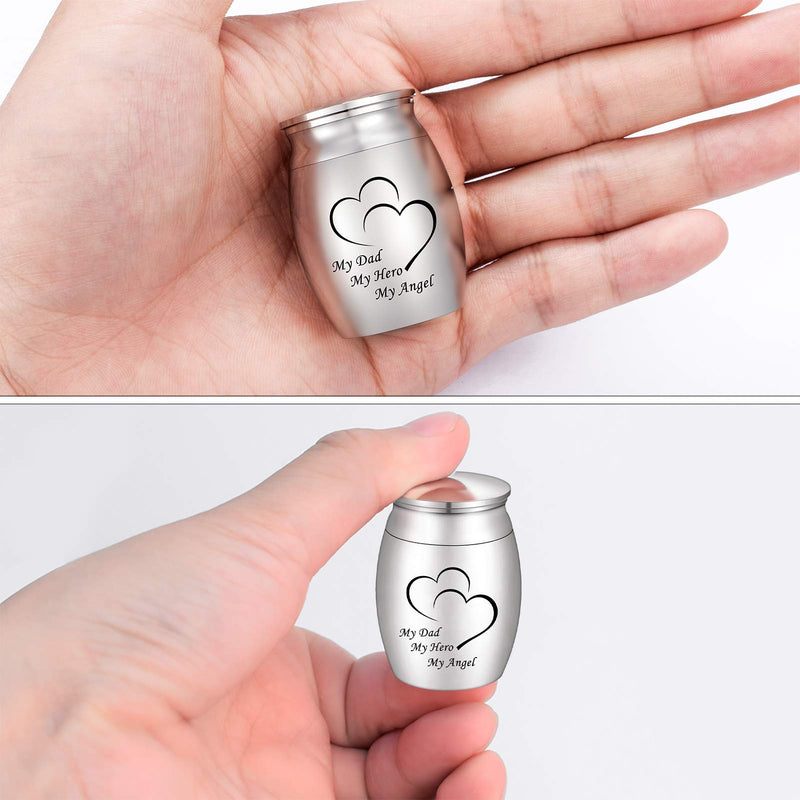 Dletay 1.57 Inches Small Cremation Keepsake Urns for Human Ashes Mini Cremation Urn Small Funeral Urns for Ashes Stainless Steel Cremation Funeral Urn-My Dad My Hero My Angel My Dad