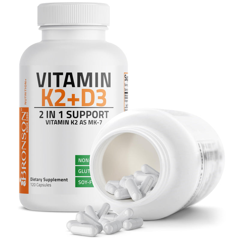 Bronson Vitamin K2 (MK7) with D3 Supplement Non-GMO Formula 5000 IU Vitamin D3 & 90 mcg Vitamin K2 MK-7 Easy to Swallow Vitamin D & K Complex, 120 Capsules. Unflavored 120 Count (Pack of 1) - BeesActive Australia
