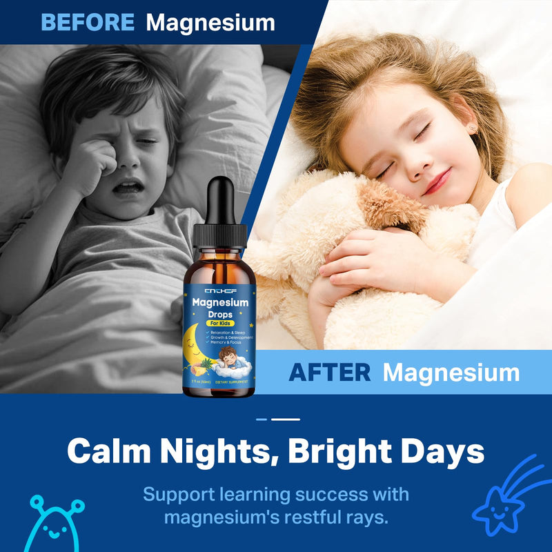 2PCS Magnesium Drops - Magnesium Glycinate Liquid Drops for Kids - Calm, Sleep, Relaxation, Bones, Brain Support with Vitamin B6, C, D3, Omega-3, L-Theanine, Zinc, Multivitamins - Pineapple Flavor
