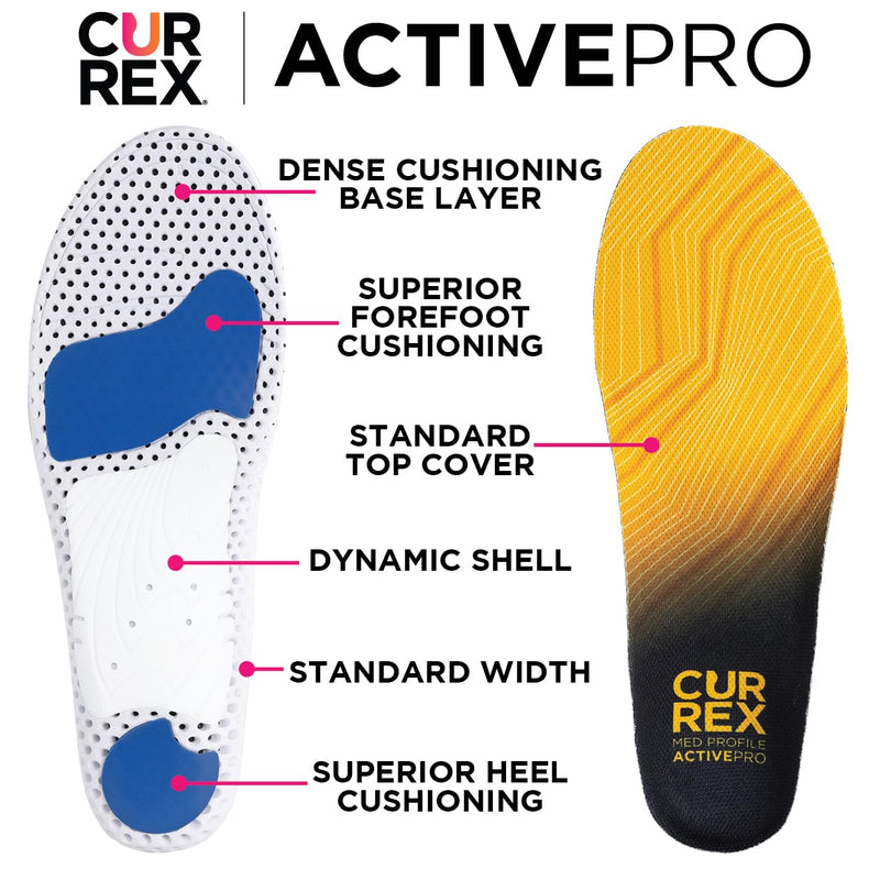 CURREX ActivePro Insoles for Walking, Working, Standing, Dance, Running & Other Sports Shoes, Arch Support Inserts to Help Reduce Fatigue & Ankle & Heel Pain for Men & Women (Medium Arch, XXL) Orange 2X-Large (Men's 13-15)