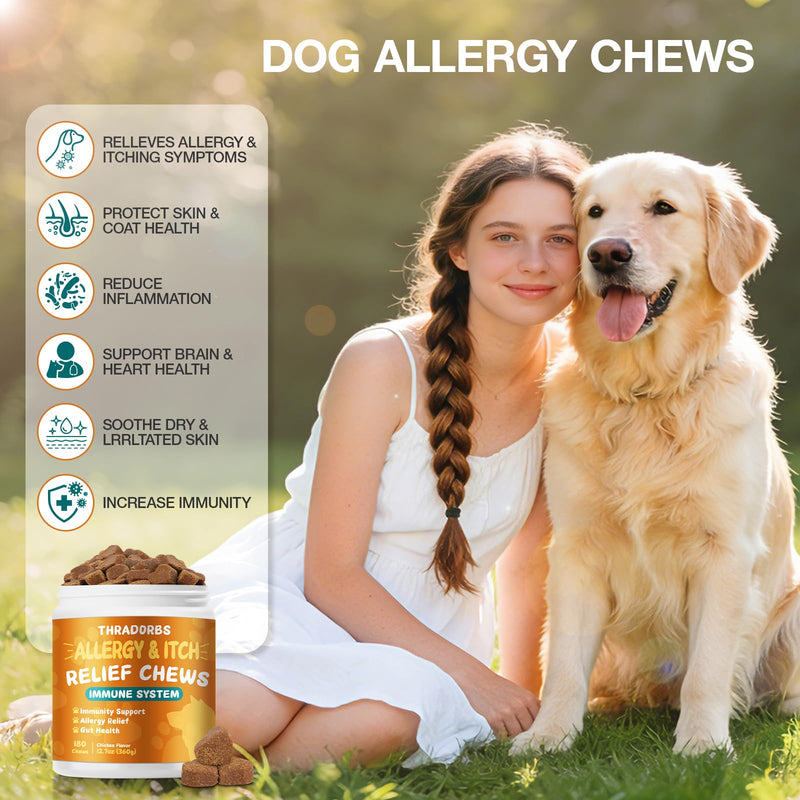180 Count Dog Itch Relief Chews, Kiwi,Allergy Support Supplement, Soothe Dry Itchy Skin, Reduce Scratching Licking, Daily Health Chews for Dogs