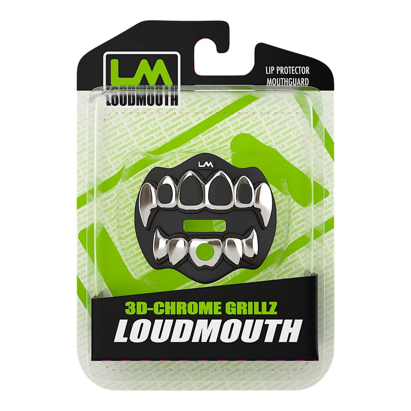Loudmouth Football Mouth Guard - 3D Chrome Grillz Football Mouthpiece, Fits Adult & Youth, Mouth Guard Accessories (3D Grillz - Chrome Black/Silver) 3d Grillz - Chrome Black/Silver