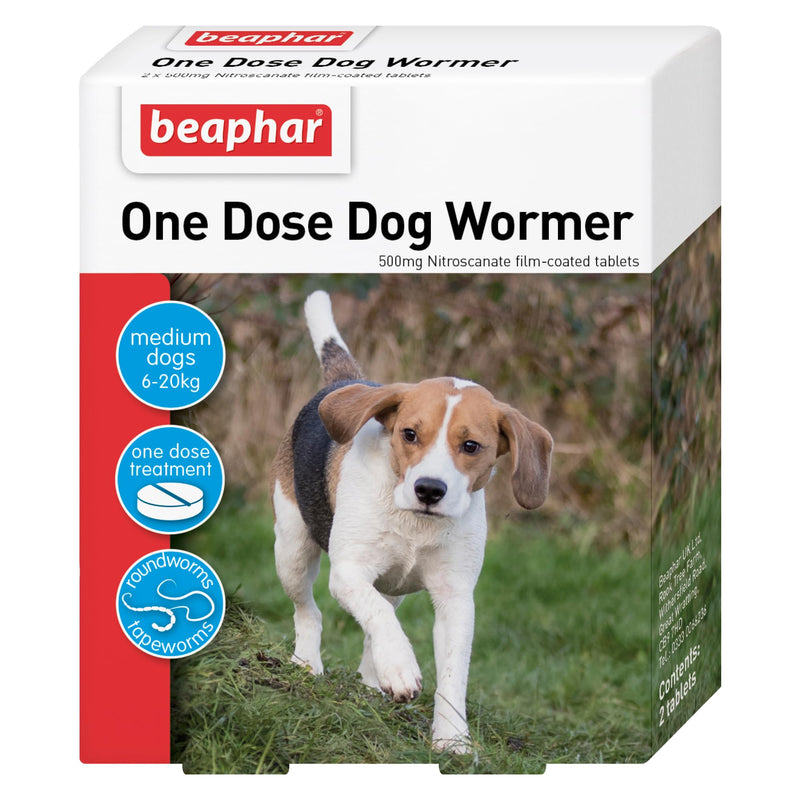 Beaphar – One Dose Dog Worming Tablets – For Medium Dogs Weighing 6kg to 20kg – Kills Roundworms and Tapeworms - Veterinary Medicine – Easy-To-Give Tablets – 2 tablet pack