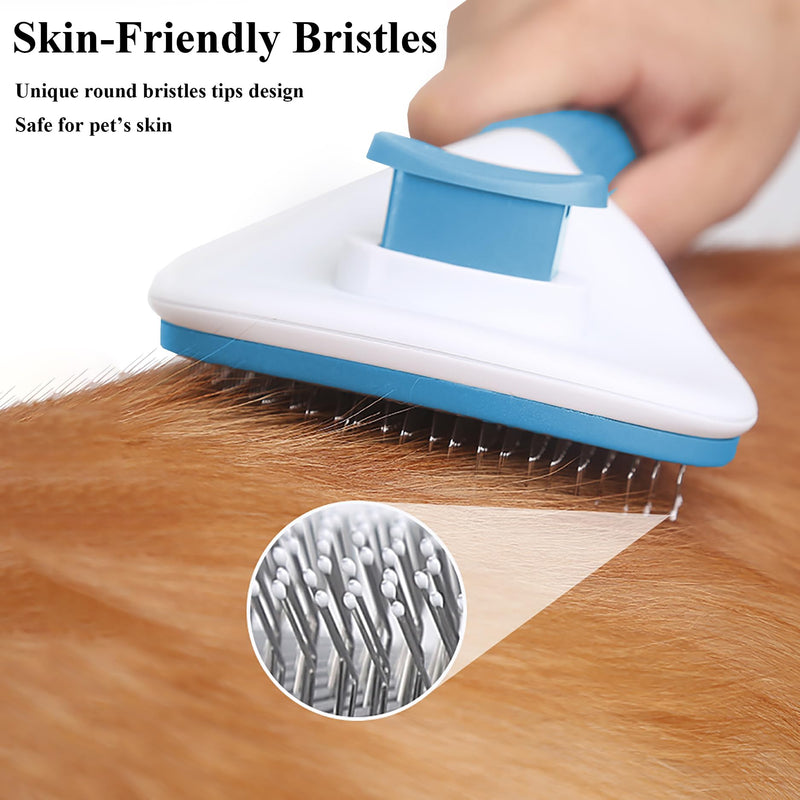 Dog Brush Cat Brush, Dog Grooming Brush for Shredding with Cleaning Button, Pet Self Cleaning Slicker Brush for Removing Loose Fur, Undercoat, Mats Tangled Hair, Massage Tools for Dog, Blue - BeesActive Australia