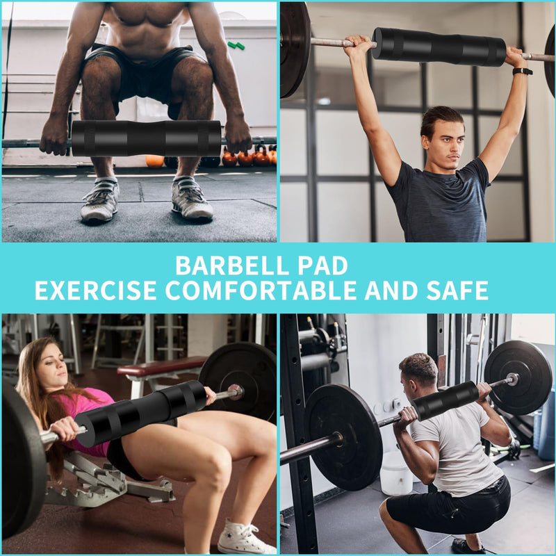 Barbell Pad Set for Squat,10 PCS Hip Thrusts Workout Foam Weight Lifting Bar Cushion with 2 Gym Ankle Straps,3 Hip Resistance Bands,2 Lifting Strap,Barbell Pad and Carry Bag Black 9 PCS - BeesActive Australia